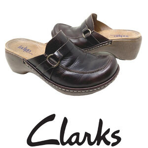 Vintage Clarks Indigo Y2K Sz 7 Buckle Platform Clogs Mules Dark Academia Goth